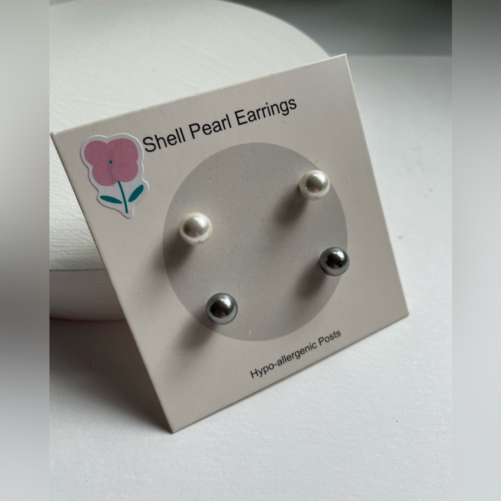 Two Sets Of Shell Pearl Earrings NWT